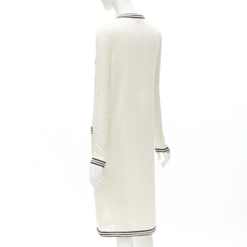 CHANEL cream beige 4-pocket black CC crochet knit midi dress FR38 S - Picture 6 of 8